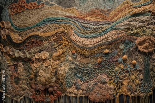 woven tapestry with intricate pattern and textures, created with generative ai photo