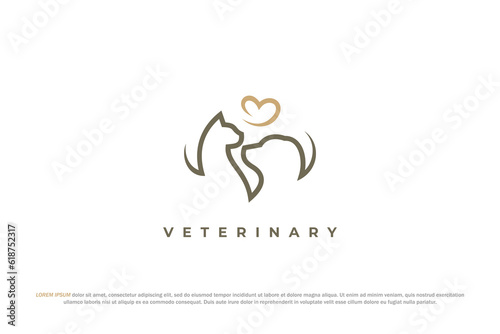 logo pet veterinary animal dog cat love care line art
