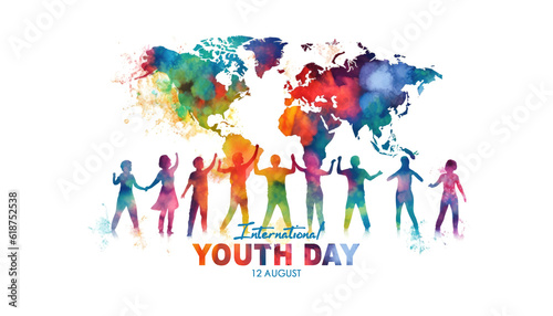 colorful silhouettes teenager for International Youth Day banner
