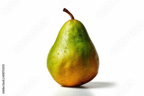 AI generated illustration of a still life of a fresh and ripe pear on a white background