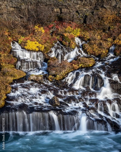 Autumn along the Hraunfossar Waterfall