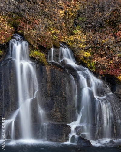 Fototapeta Naklejka Na Ścianę i Meble -  Autumn Colors along the Hraunfossar Waterfall