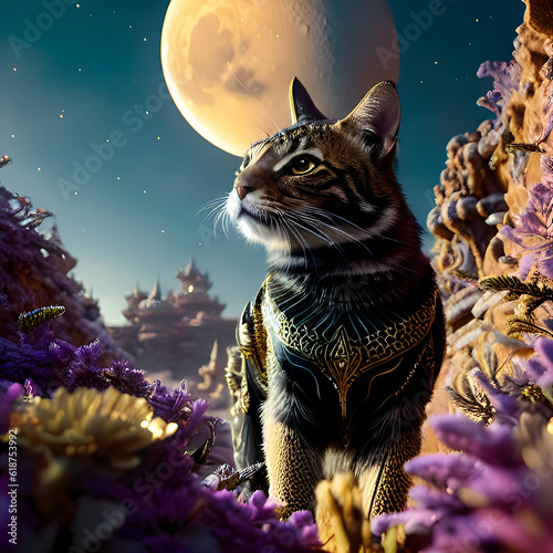 Regal Cat Under a Three Quarter Moon