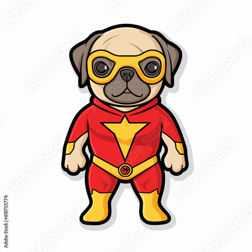 Vector of Pug dog wearing superman costume