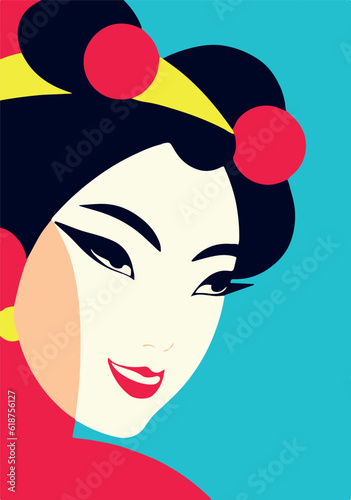 Vector illustration of a beautiful Japanese geisha