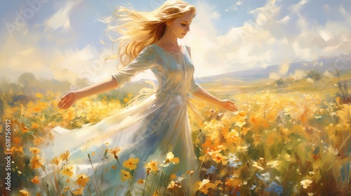  vibrant energy of the young woman in a flower field