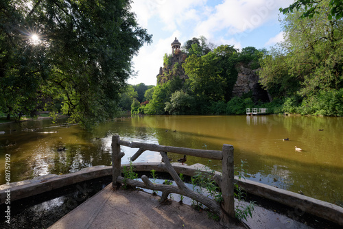 Island of the Buttes-Chaumont park in the 19th arrondissement of Paris city