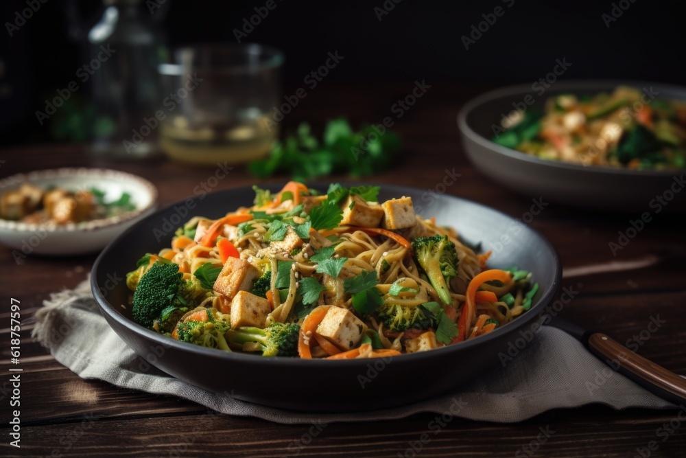 zucchini noodle stir-fry with veggies and tofu, created with generative ai