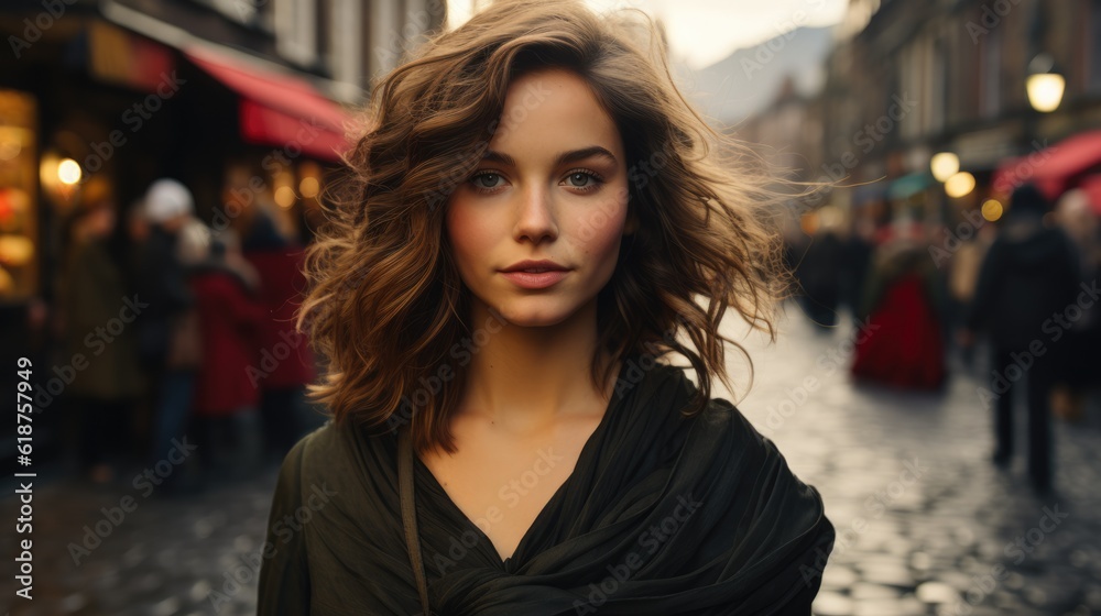 beautiful young stylish woman in the city