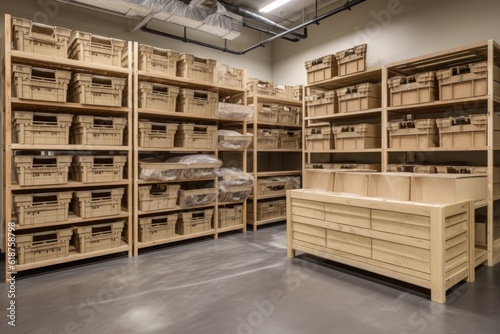 large-scale storage system with crates  boxes  and bins  created with generative ai