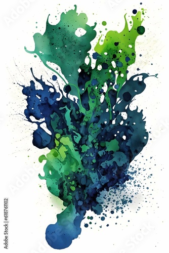 watercolor spashes random shapes vibrant green and blue colors  photo