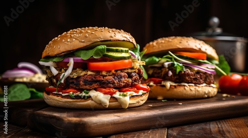 Vegan burgers with beans and vegetables Generative AI