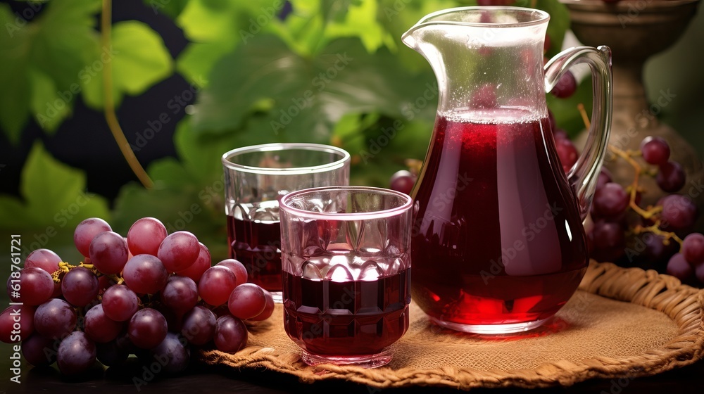 Red grape juice in a glass carafes Generative AI Red grape juice in a glass carafes Generative AI