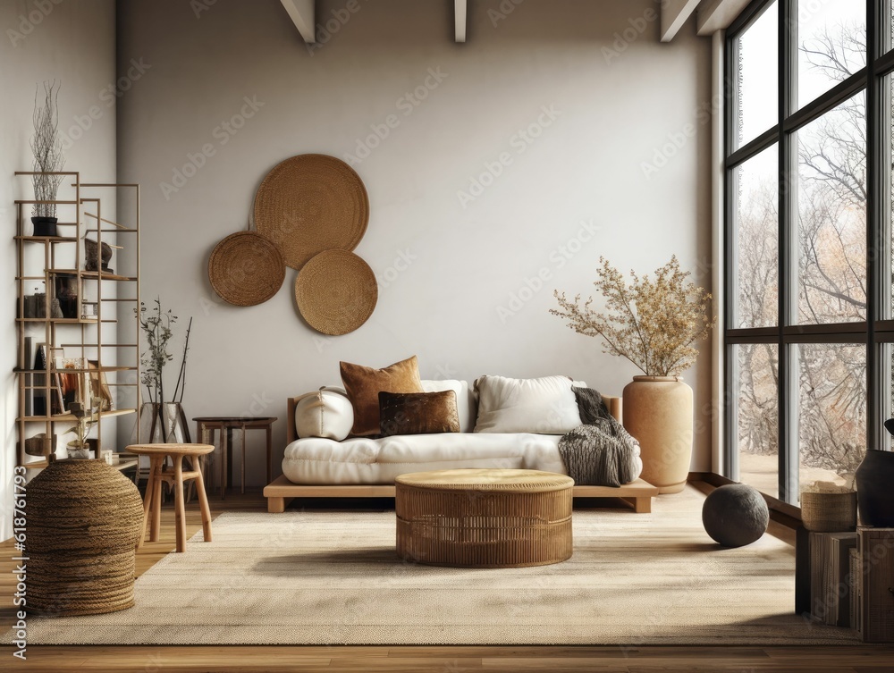 Japandi living room interior design. AI-generated. Japandi living room interior design. AI-generated.