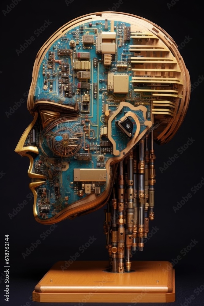 half brain, half circuit board technology concept, created with generative ai half brain, half circuit board technology concept, created with generative ai