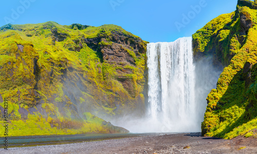 Icelandic Landscape concept - View of famous Skogafoss waterfall 