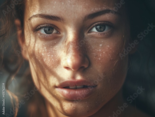Portrait of a beautiful woman with freckles. AI-generated. © Next Meta Media/Wirestock Creators