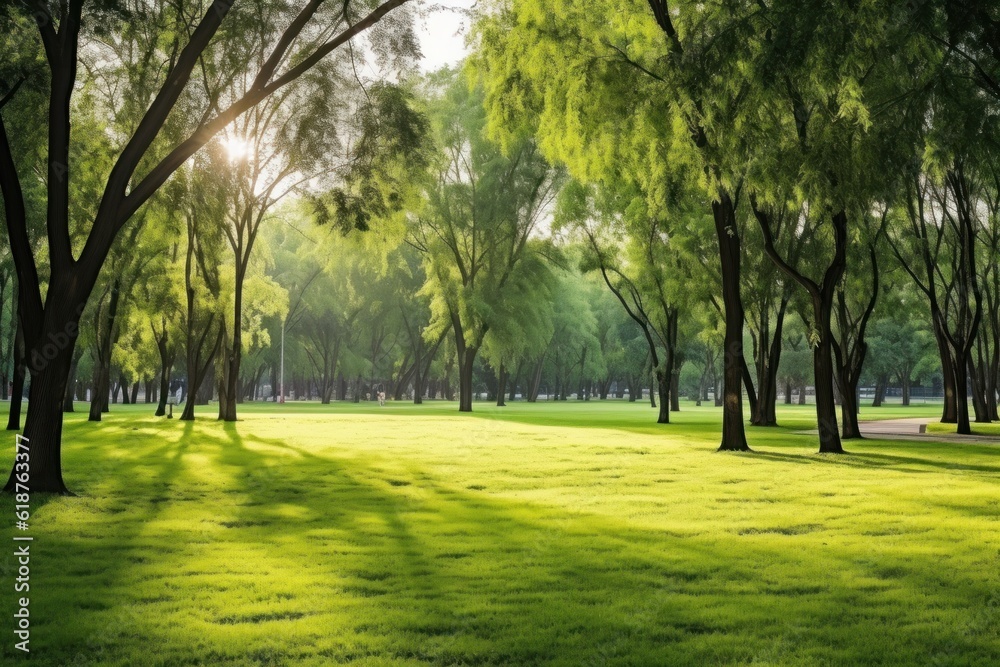 Beautiful park scene in public park with green grass field Beautiful park scene in public park with green grass field