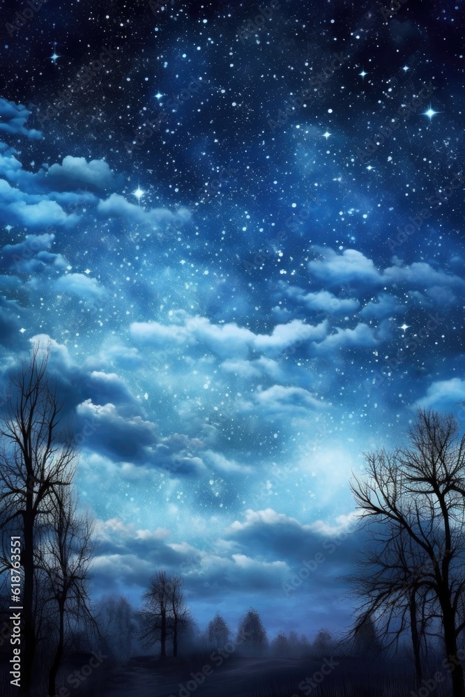 moonlit night sky with a mix of clouds and stars, created with generative ai