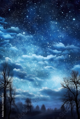 moonlit night sky with a mix of clouds and stars, created with generative ai