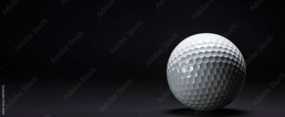 Close-up of golf ball isolated on black backdrop. Generative AI Close-up of golf ball isolated on black backdrop. Generative AI