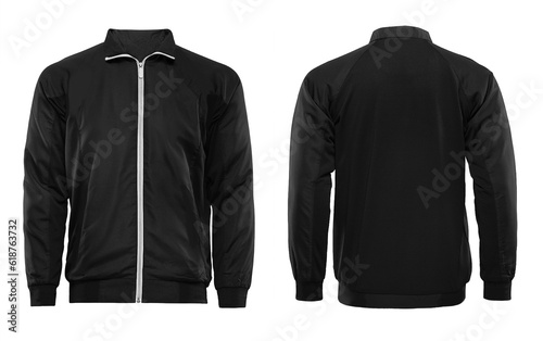 Valokuva Blank black color jacket in front and back view, isolated on white background