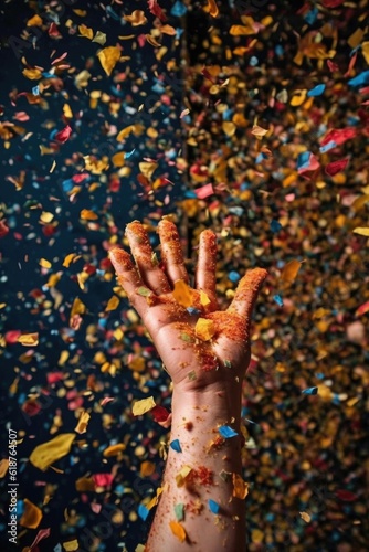 handful of confetti captured mid-air as its thrown, created with generative ai