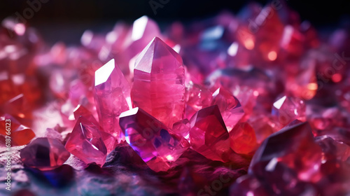 Amazing bright and shiny Rhodochrosit crystal cluster background. Jewel mineral detailed macro. Generative AI