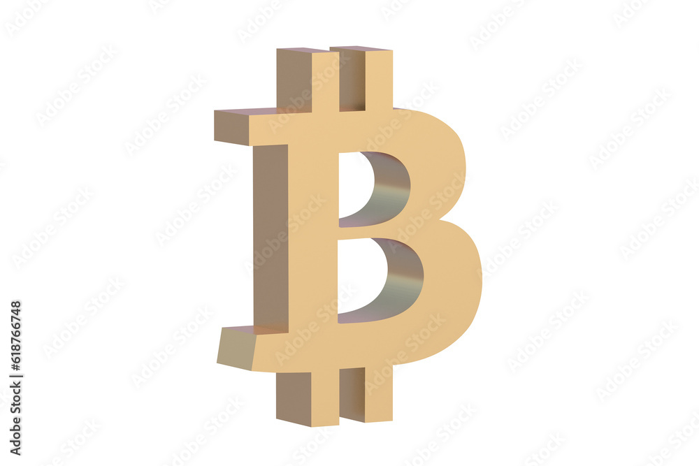 Obraz premium Bitcoin symbol isolated on white background. Golden currency sign. Digital money. 3d render