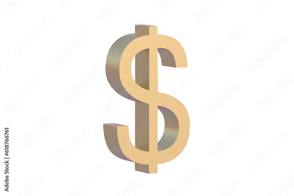 Dollar symbol isolated on white background. Golden currency sign. USA money. 3d render