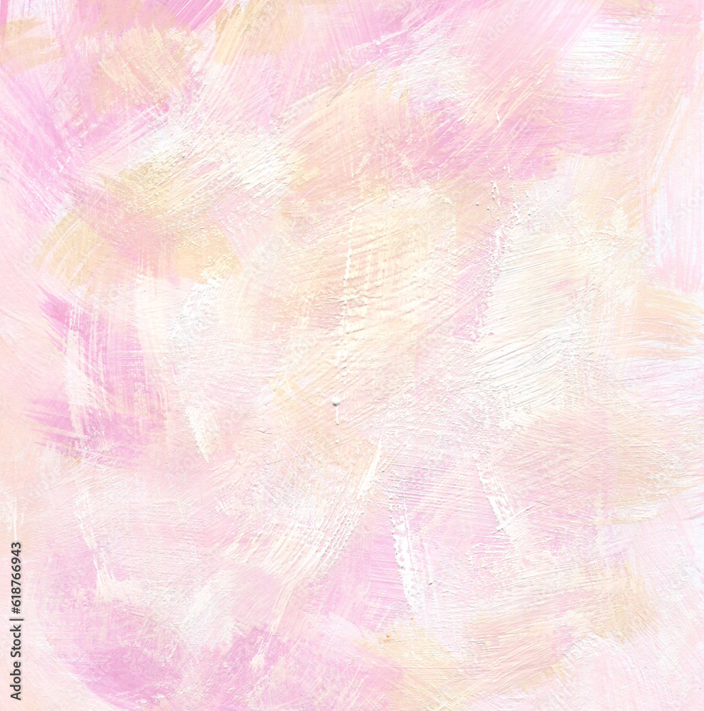 Square artistic pink and yellow background with dry brush acrylic paints