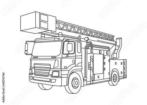 Fire Trucks line art vector illustration. Transportation outline stroke template. Vector eps 10