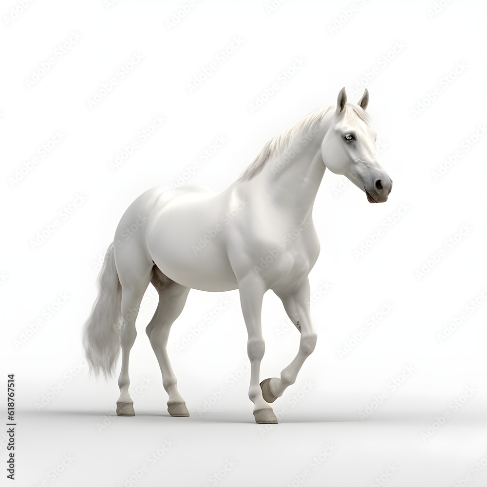 Image of white horse standing on white background. A symbol of power, grace, speed
and success in business. Generative AI. Illustration. Image of white horse standing on white background. A symbol of power, grace, speed
and success in business. Generative AI. Illustration.
