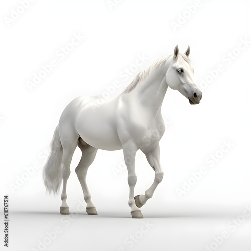 Image of white horse standing on white background. A symbol of power, grace, speed
 and success in business. Generative AI. Illustration.