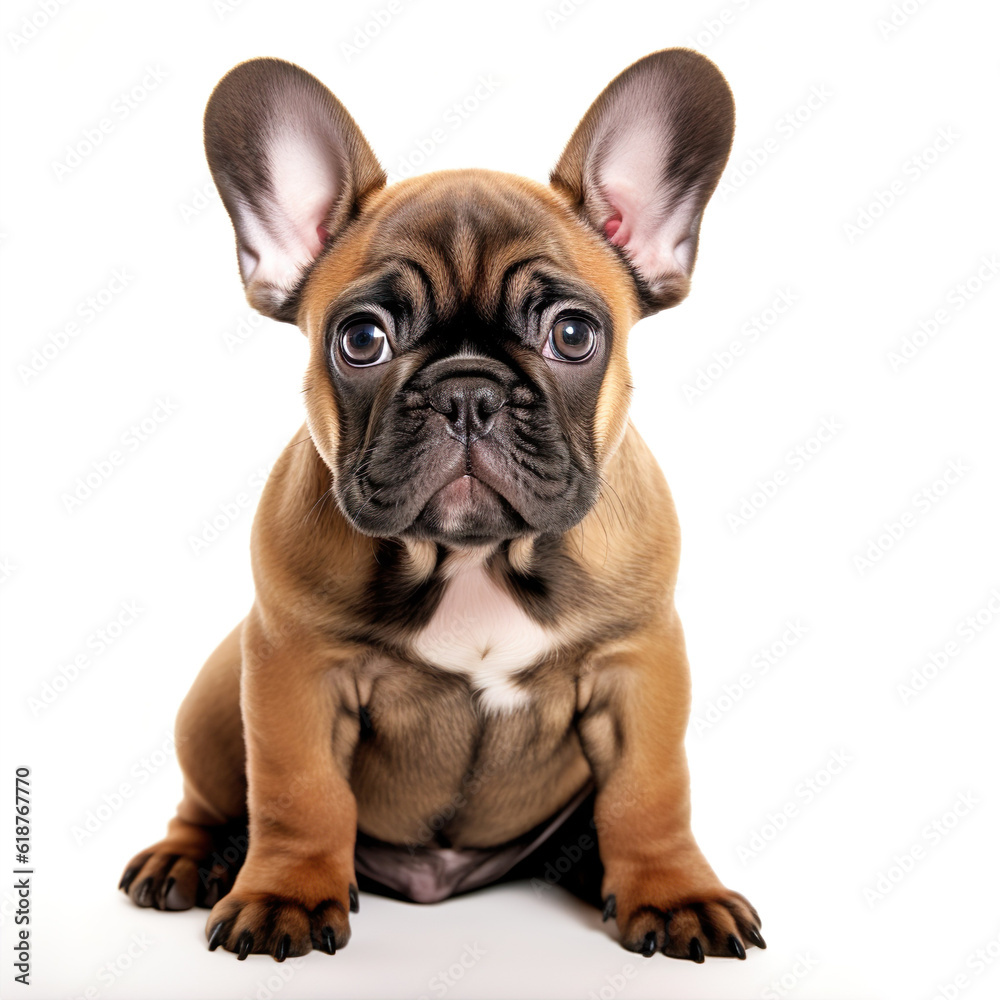 Cute little French bulldog dog baby puppy realistic photo generative AI illustration isolated on white background. Lovely baby animals concept
