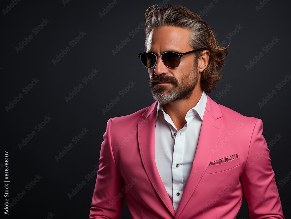 Fototapeta premium Portrait of a stylish, elegant man wearing dark glasses, Ai Generation