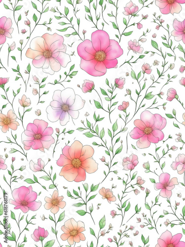 Watercolor flowers seamless pattern, flower pattern illustration.
