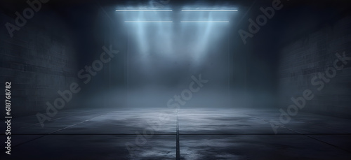 dark empty scene with foggy neon light on black background Generative AI photo