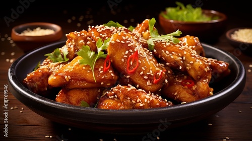 barbecue chicken wings with white sesame Generative AI