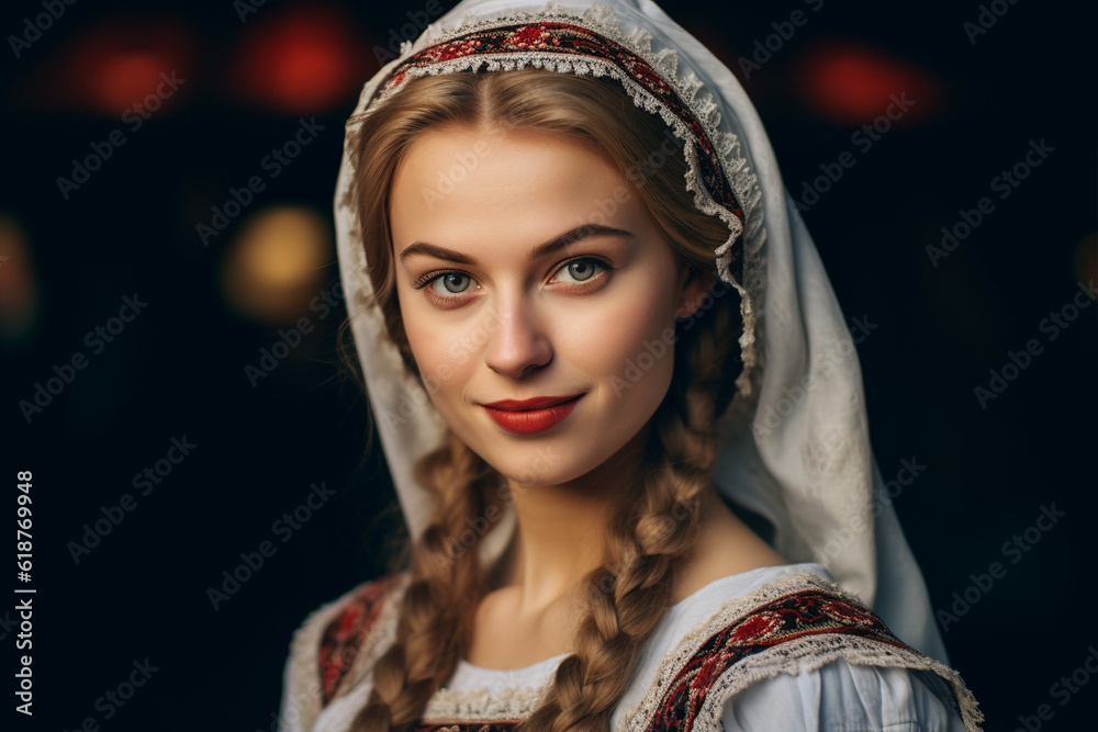 Pretty woman in traditional slavic clothing