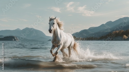 Elegant Horse Running on the Beach