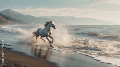 Elegant Horse Running on the Beach