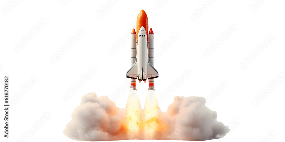 © Art Gallery - Rocket launch into space, concept of business startup, growth, isolated on white background, generative ai © Art Gallery - Rocket launch into space, concept of business startup, growth, isolated on white background, generative ai