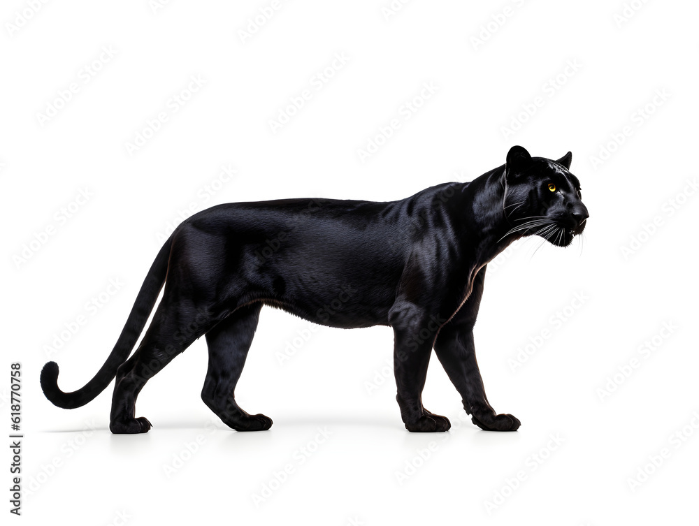 Fototapeta premium Black panther is a carnivores of tigers and cats. With the appearance of the body, including the pattern in black throughout the body . Generative AI. Illustration.