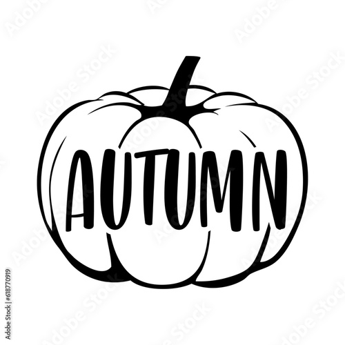 Logo con palabra autumn en calabaza para su uso en invitaciones y tarjetas 