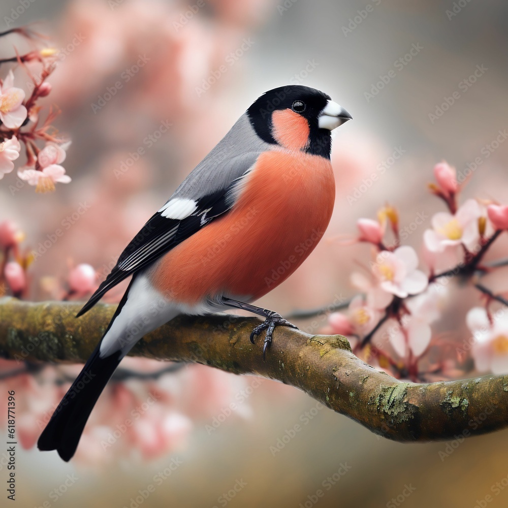 Naklejka premium AI generated Bullfinch perching on tree branch