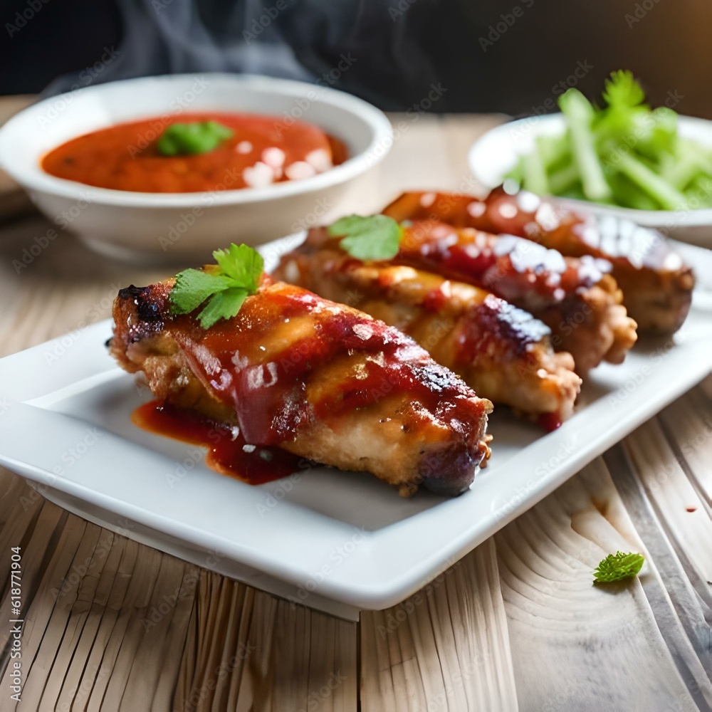 Grilled chicken wings with barbecue sauce on a neutral backgroundl artificial intelligence background Grilled chicken wings with barbecue sauce on a neutral backgroundl artificial intelligence background