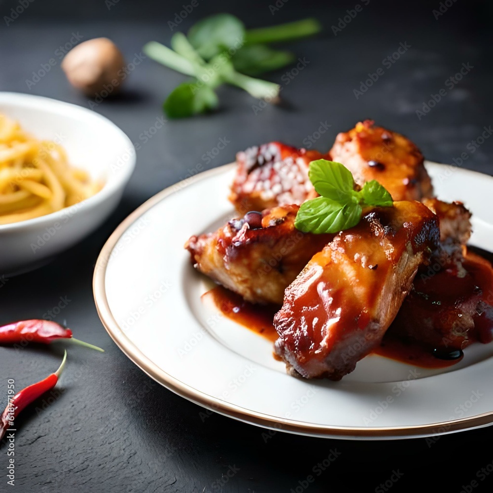 Grilled chicken wings with barbecue sauce on a neutral backgroundl artificial intelligence background