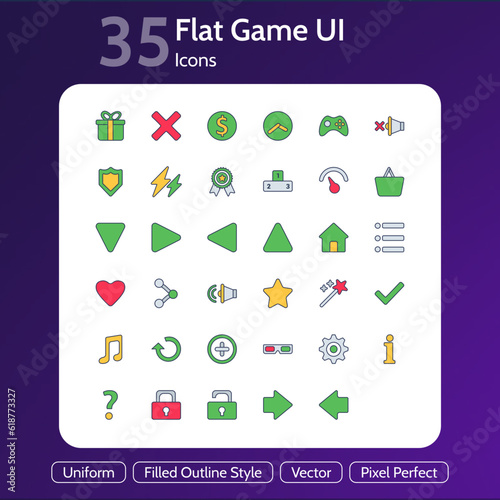 Enhance your game's interface with the Flat Game UI Icon Pack. Over 35 sleek, modern icons crafted for various game elements. Scalable and customizable for seamless integration. 