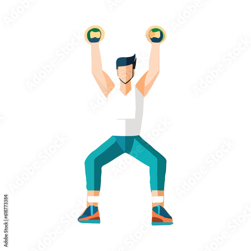 Vector design of a man doing a chest press exercise is holding dumbles in his hands